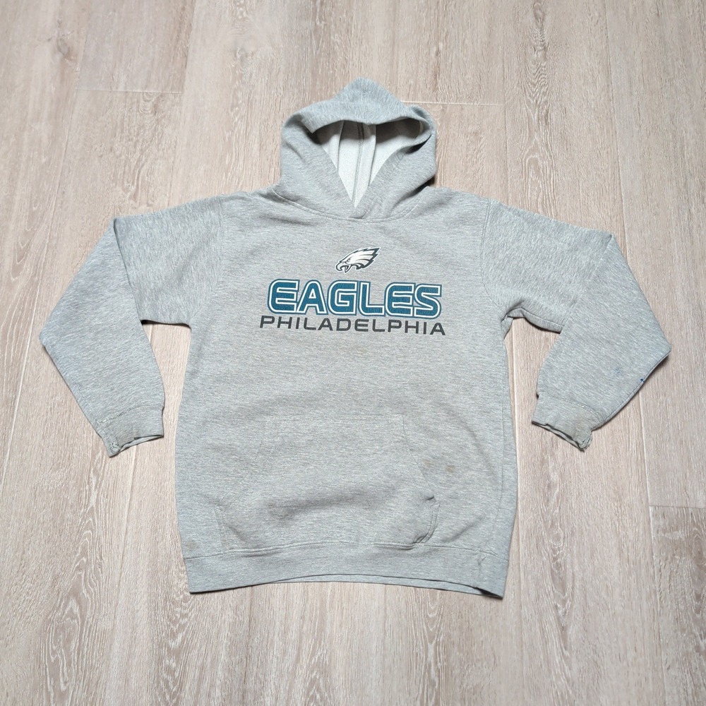 NFL Team Apparel Philadelphia Eagles Hoodie Kids L 14/16 Gray Distressed Soft - Picture 1 of 9